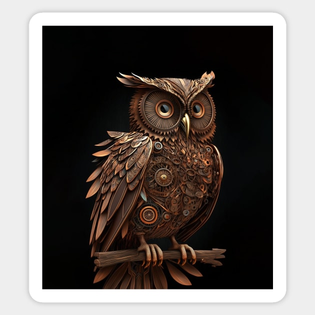 Steampunk Owl, Mechanical Bird Sticker by KeeganCreations